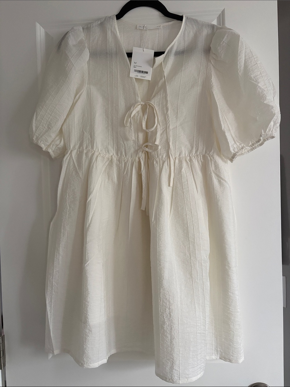 OAK + FORT Cream Tie-Front Pintuck Mini Dress